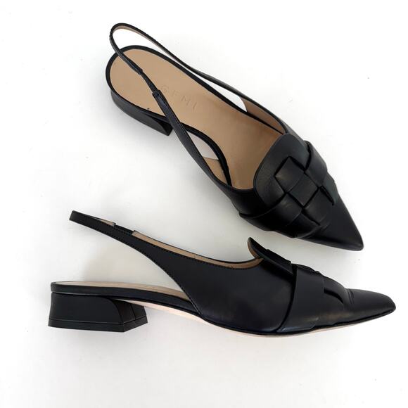 M. Gemi Woven Slingback Pointed Toe Kitten Heel Shoes Black Leather Size 36 - Picture 2 of 12